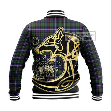 Galbraith Modern Tartan Baseball Jacket with Family Crest Celtic Wolf Style