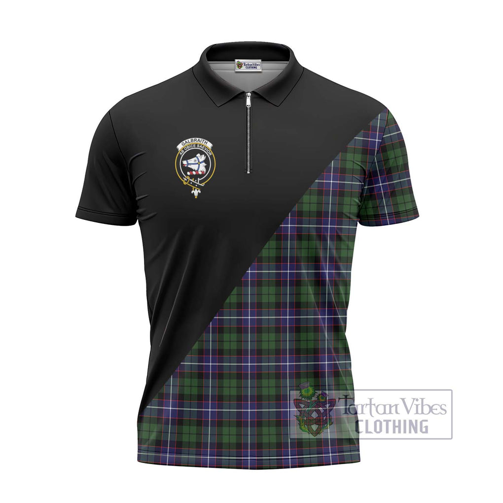 Galbraith Modern Tartan Zipper Polo Shirt with Family Crest and Military Logo Style - Tartanvibesclothing Shop