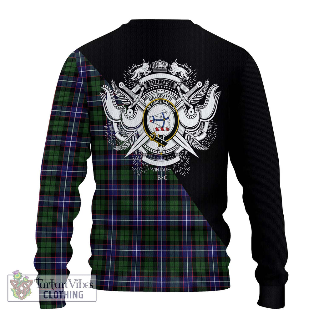 Galbraith Modern Tartan Knitted Sweater with Family Crest and Military Logo Style - Tartanvibesclothing Shop