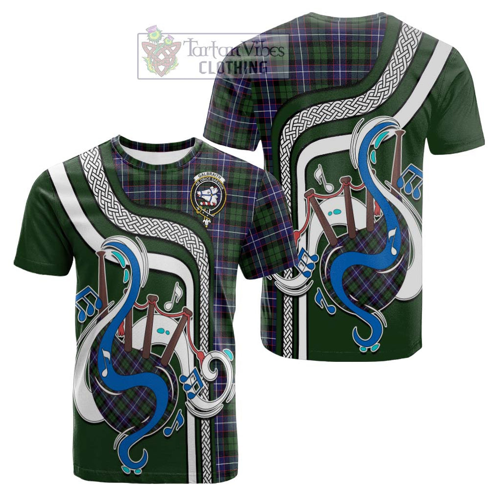 Tartan Vibes Clothing Galbraith Modern Tartan Cotton T-shirt with Epic Bagpipe Style