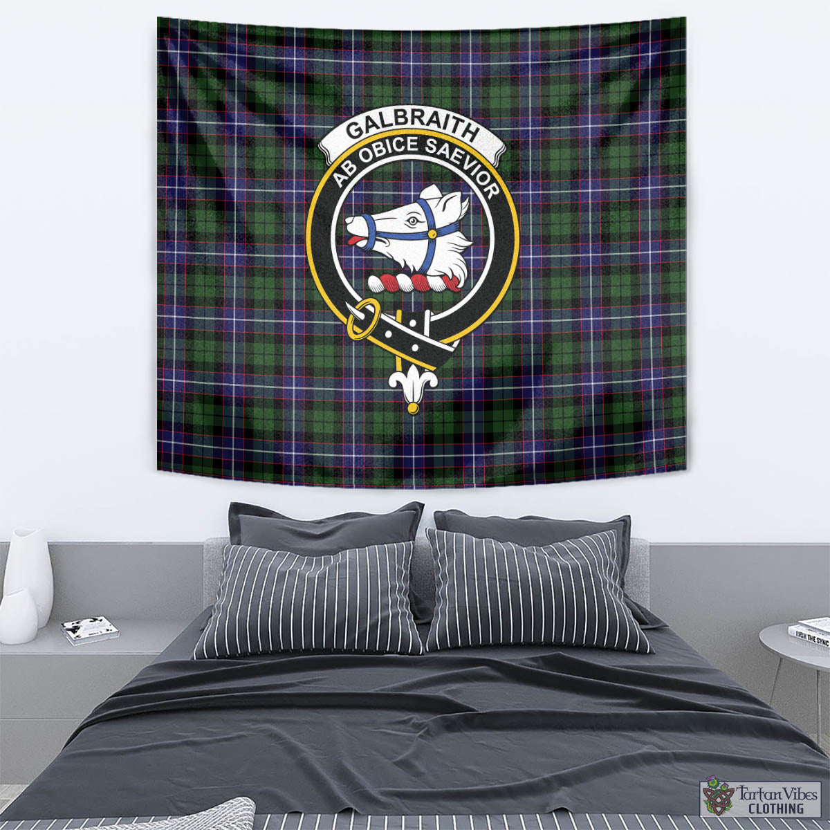 Tartan Vibes Clothing Galbraith Modern Tartan Tapestry Wall Hanging and Home Decor for Room with Family Crest