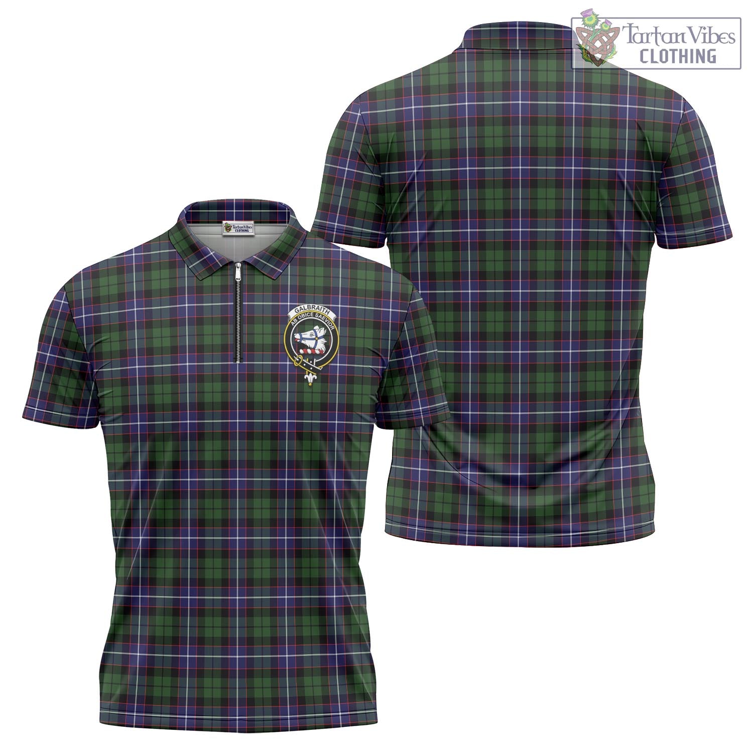 Tartan Vibes Clothing Galbraith Modern Tartan Zipper Polo Shirt with Family Crest