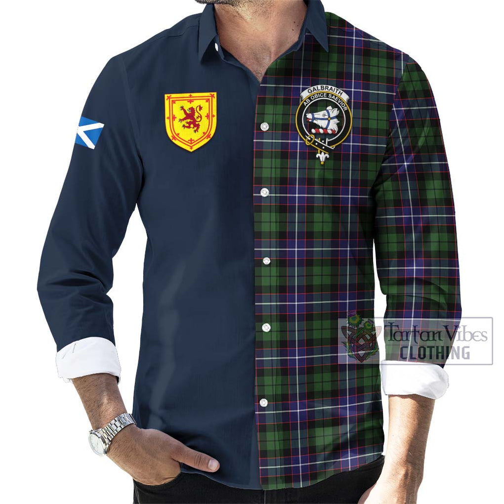 Tartan Vibes Clothing Galbraith Modern Tartan Long Sleeve Button Shirt with Scottish Lion Royal Arm Half Style