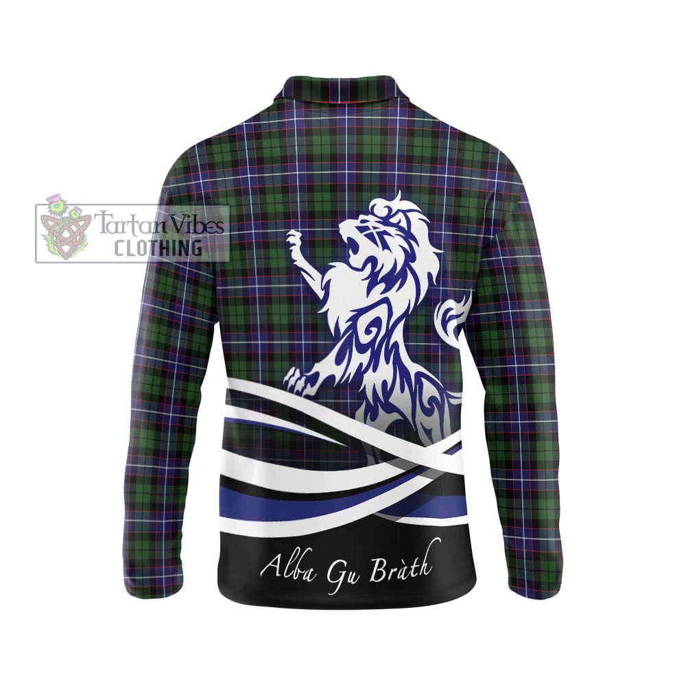 Galbraith Modern Tartan Long Sleeve Polo Shirt with Alba Gu Brath Regal Lion Emblem - Tartanvibesclothing Shop