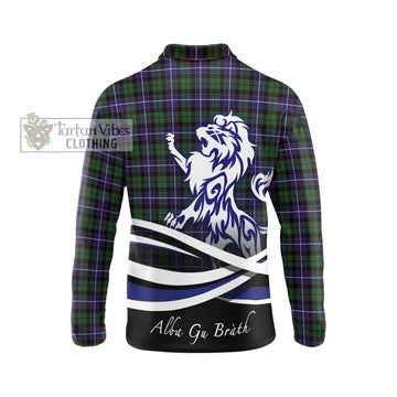 Galbraith Modern Tartan Long Sleeve Polo Shirt with Alba Gu Brath Regal Lion Emblem