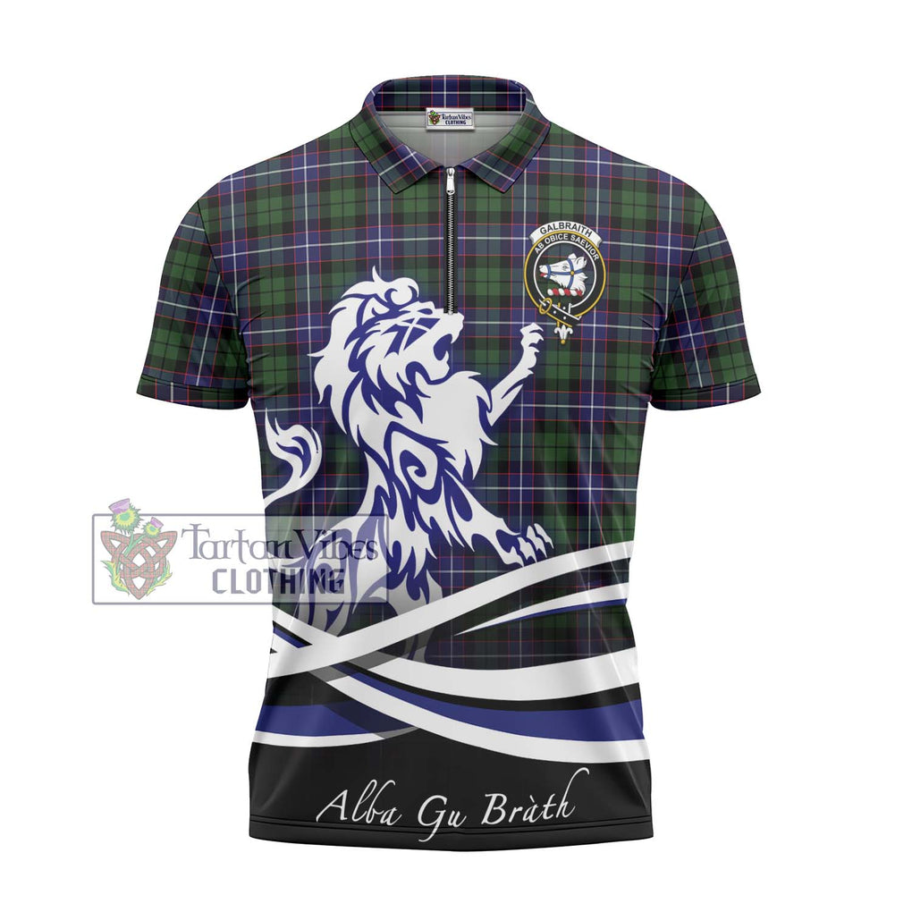 Galbraith Modern Tartan Zipper Polo Shirt with Alba Gu Brath Regal Lion Emblem - Tartanvibesclothing Shop