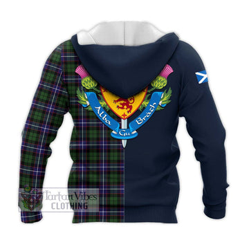 Galbraith Modern Tartan Knitted Hoodie Alba with Scottish Lion Royal Arm Half Style