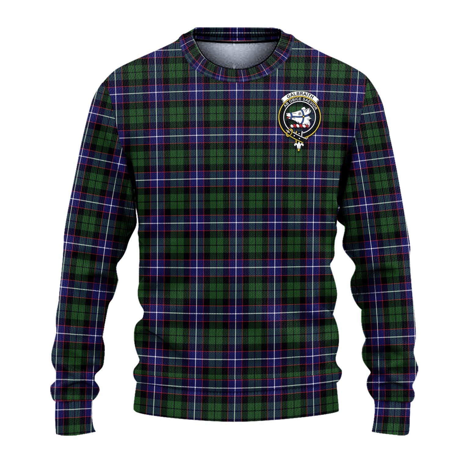 Galbraith Modern Tartan Knitted Sweater with Family Crest - Tartanvibesclothing