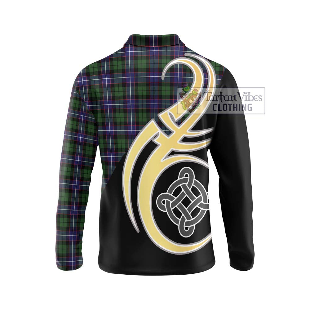 Galbraith Modern Tartan Long Sleeve Polo Shirt with Family Crest and Celtic Symbol Style - Tartan Vibes Clothing