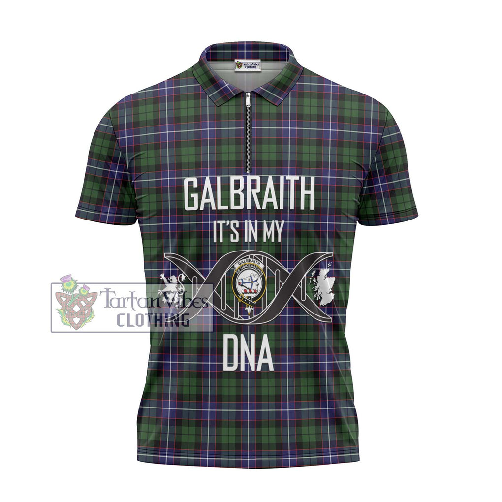 Galbraith Modern Tartan Zipper Polo Shirt with Family Crest DNA In Me Style - Tartanvibesclothing Shop