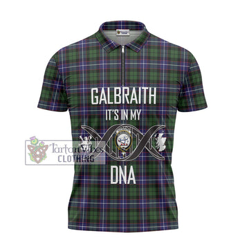 Galbraith Modern Tartan Zipper Polo Shirt with Family Crest DNA In Me Style