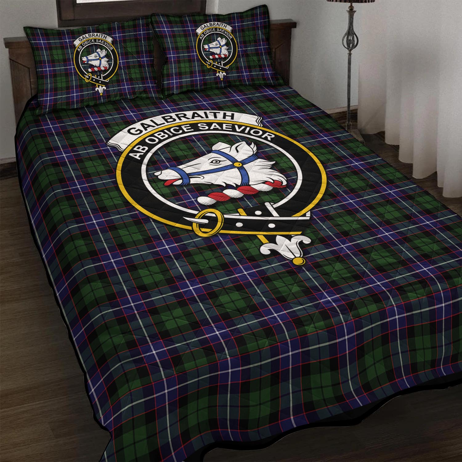 Galbraith Modern Tartan Quilt Bed Set with Family Crest - Tartan Vibes Clothing