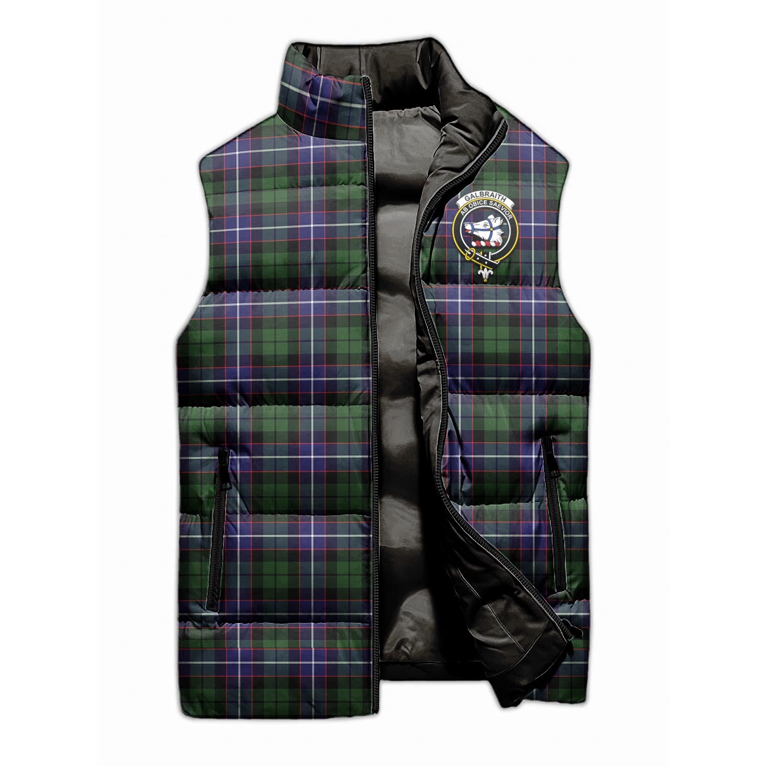 Galbraith Modern Tartan Sleeveless Puffer Jacket with Family Crest - Tartanvibesclothing