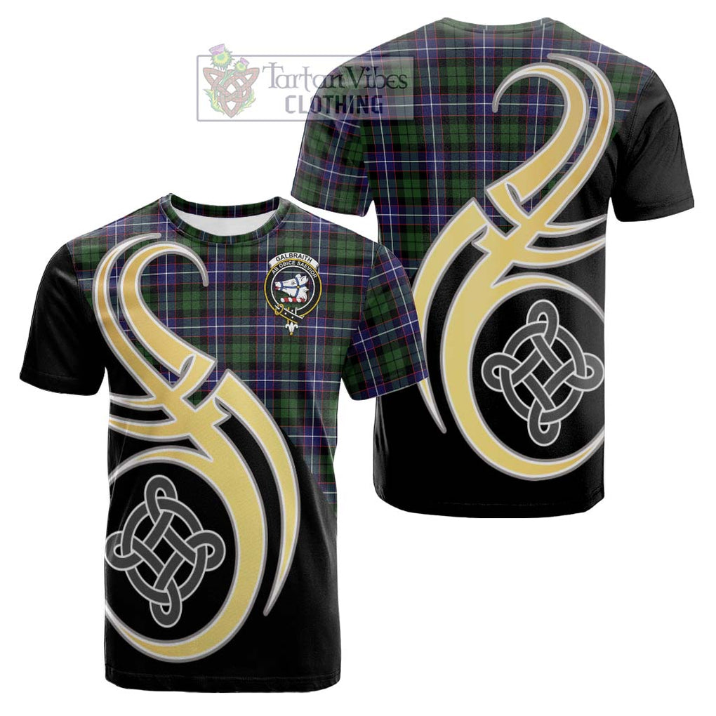 Tartan Vibes Clothing Galbraith Modern Tartan Cotton T-shirt with Family Crest and Celtic Symbol Style