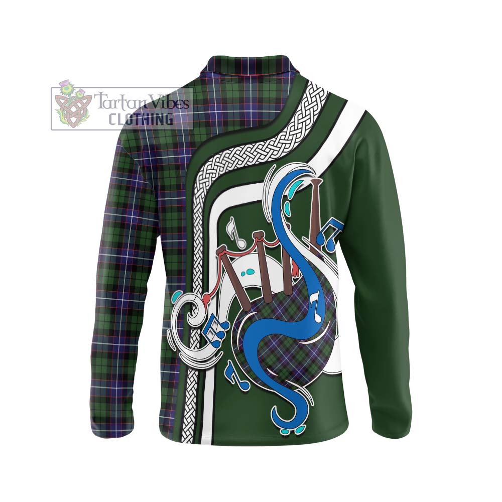 Tartan Vibes Clothing Galbraith Modern Tartan Long Sleeve Polo Shirt with Epic Bagpipe Style