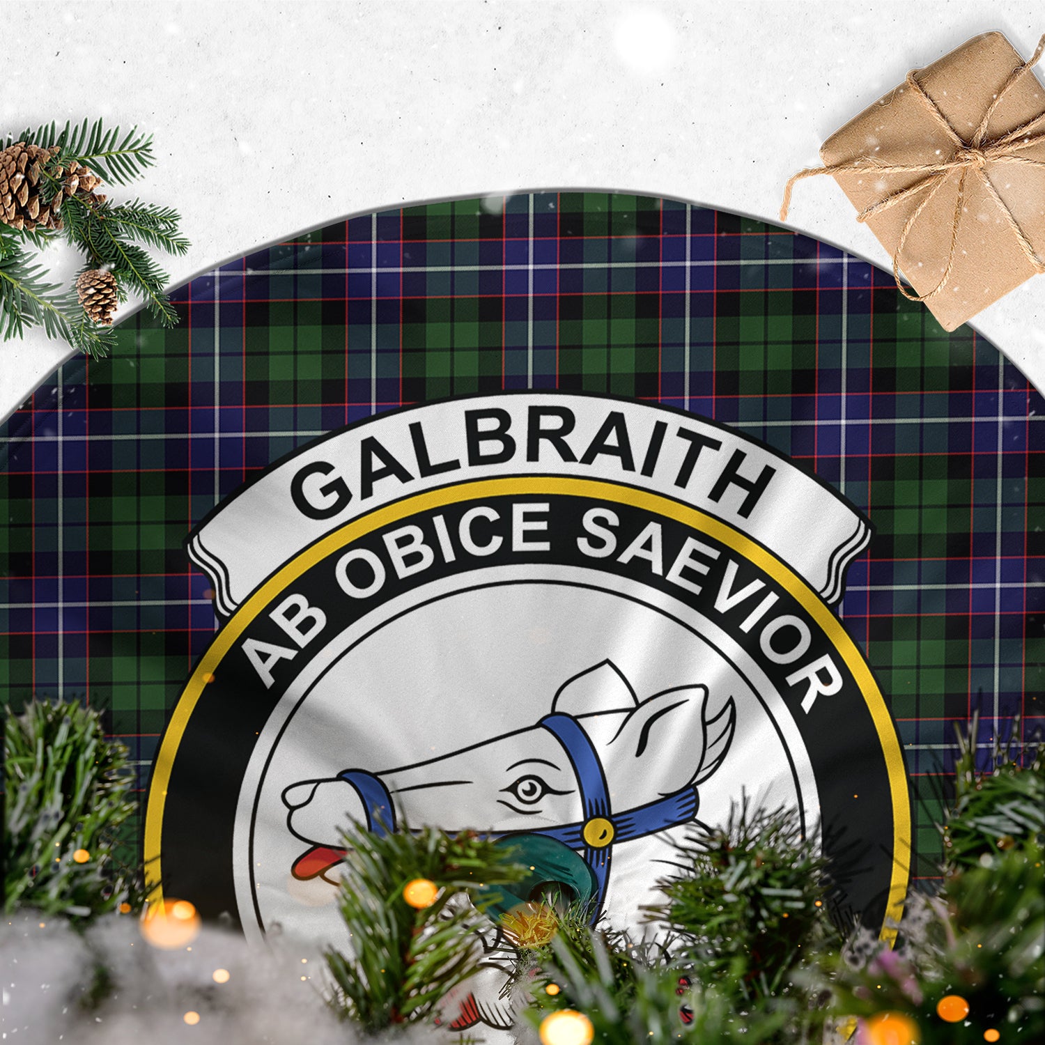 Galbraith Modern Tartan Christmas Tree Skirt with Family Crest - Tartanvibesclothing