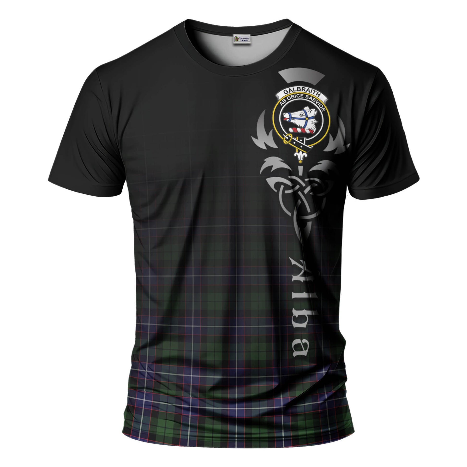 Tartan Vibes Clothing Galbraith Modern Tartan T-Shirt Featuring Alba Gu Brath Family Crest Celtic Inspired