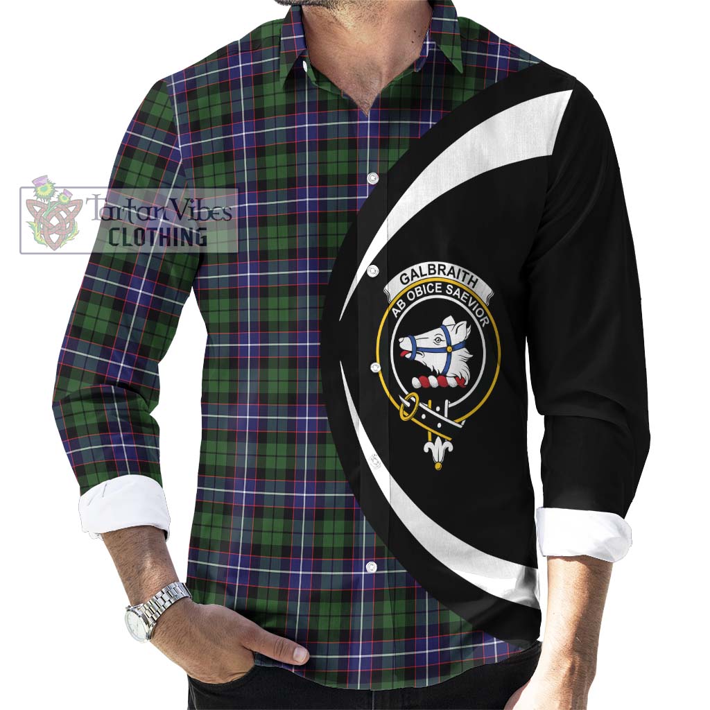 Galbraith Modern Tartan Long Sleeve Button Up with Family Crest Circle Style - Tartan Vibes Clothing