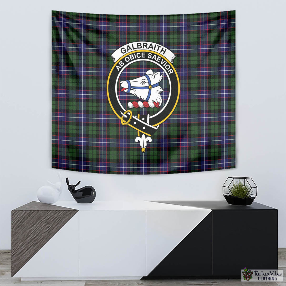 Tartan Vibes Clothing Galbraith Modern Tartan Tapestry Wall Hanging and Home Decor for Room with Family Crest