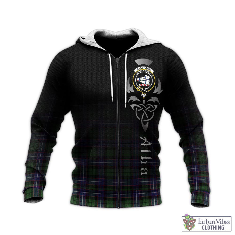 Tartan Vibes Clothing Galbraith Modern Tartan Knitted Hoodie Featuring Alba Gu Brath Family Crest Celtic Inspired