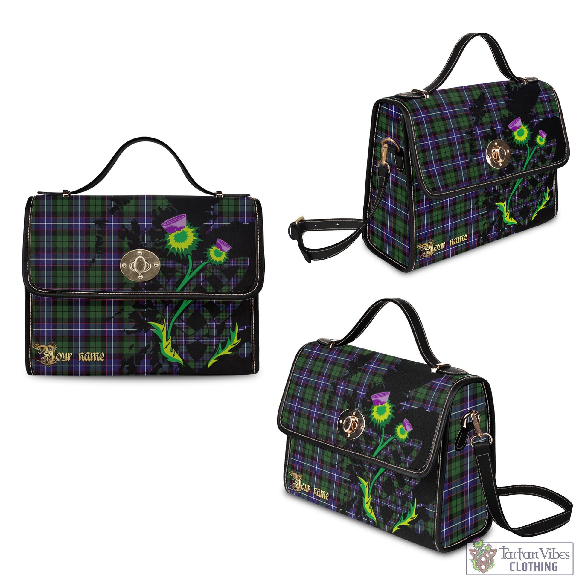 Tartan Vibes Clothing Galbraith Modern Tartan Waterproof Canvas Bag with Scotland Map and Thistle Celtic Accents