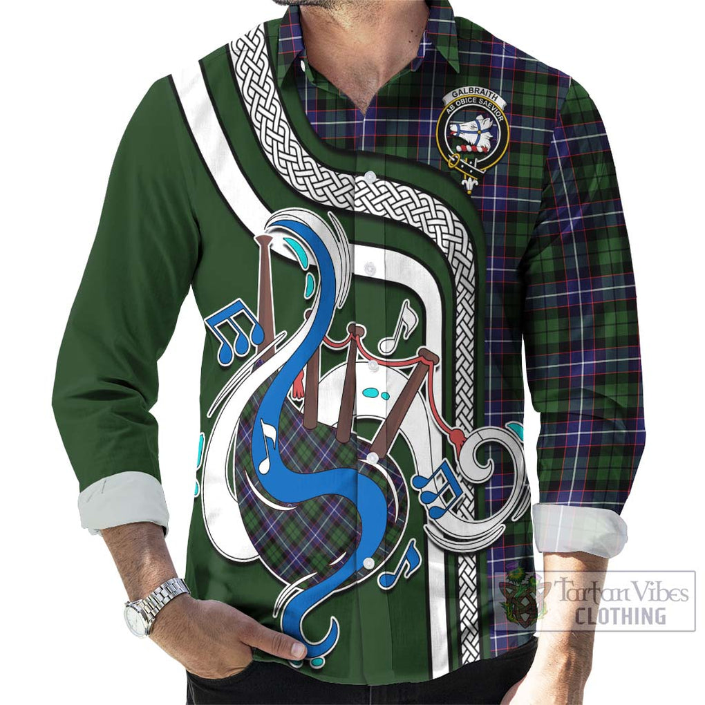 Galbraith Modern Tartan Long Sleeve Button Shirt with Epic Bagpipe Style - Tartanvibesclothing Shop