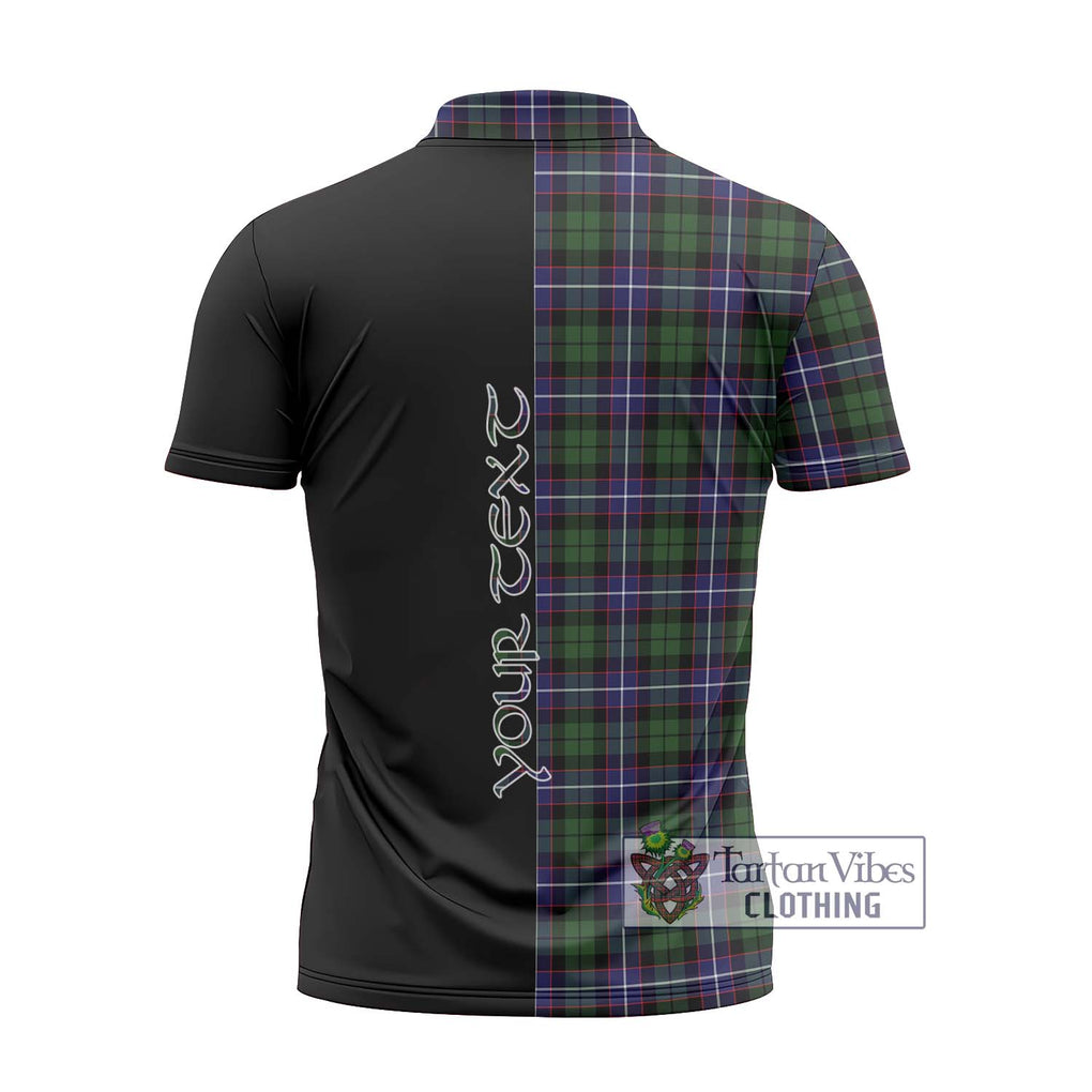 Galbraith Modern Tartan Zipper Polo Shirt with Family Crest and Half Of Me Style - Tartanvibesclothing Shop