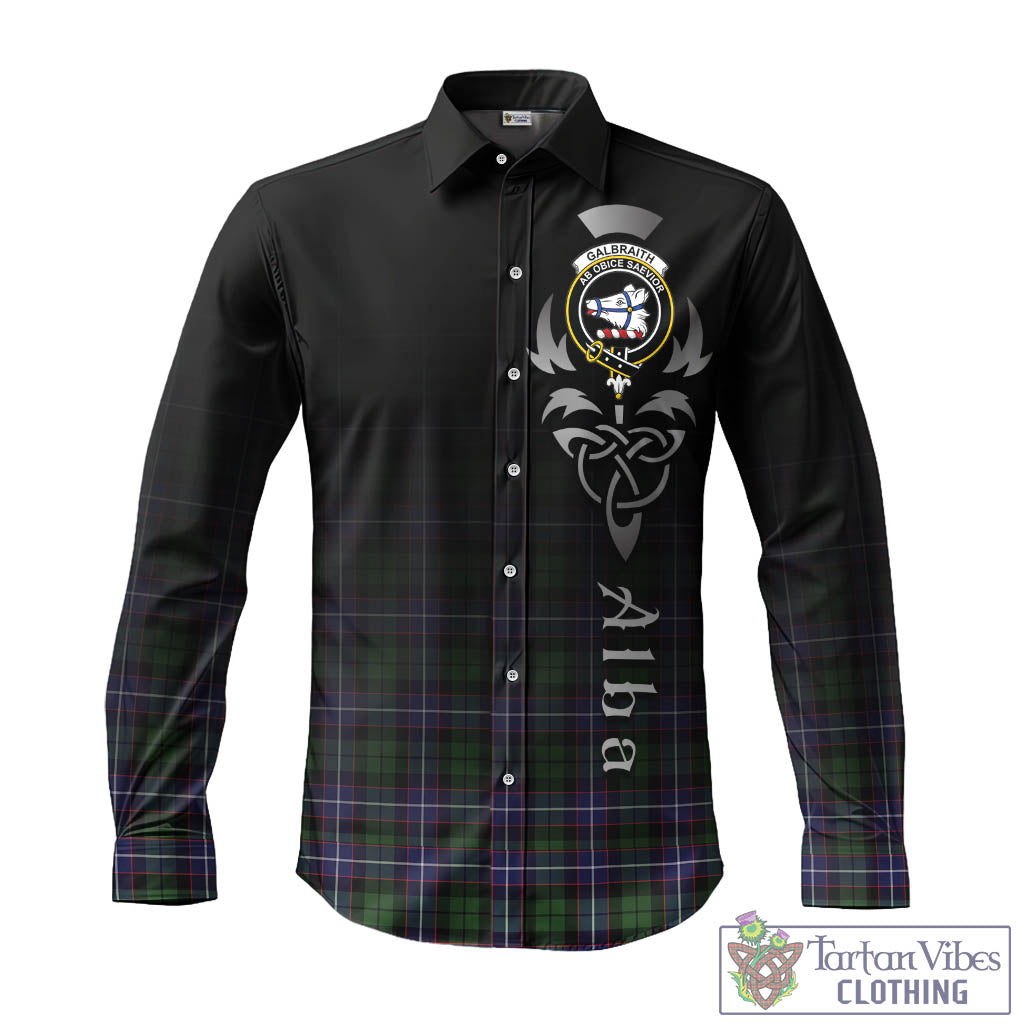 Tartan Vibes Clothing Galbraith Modern Tartan Long Sleeve Button Up Featuring Alba Gu Brath Family Crest Celtic Inspired