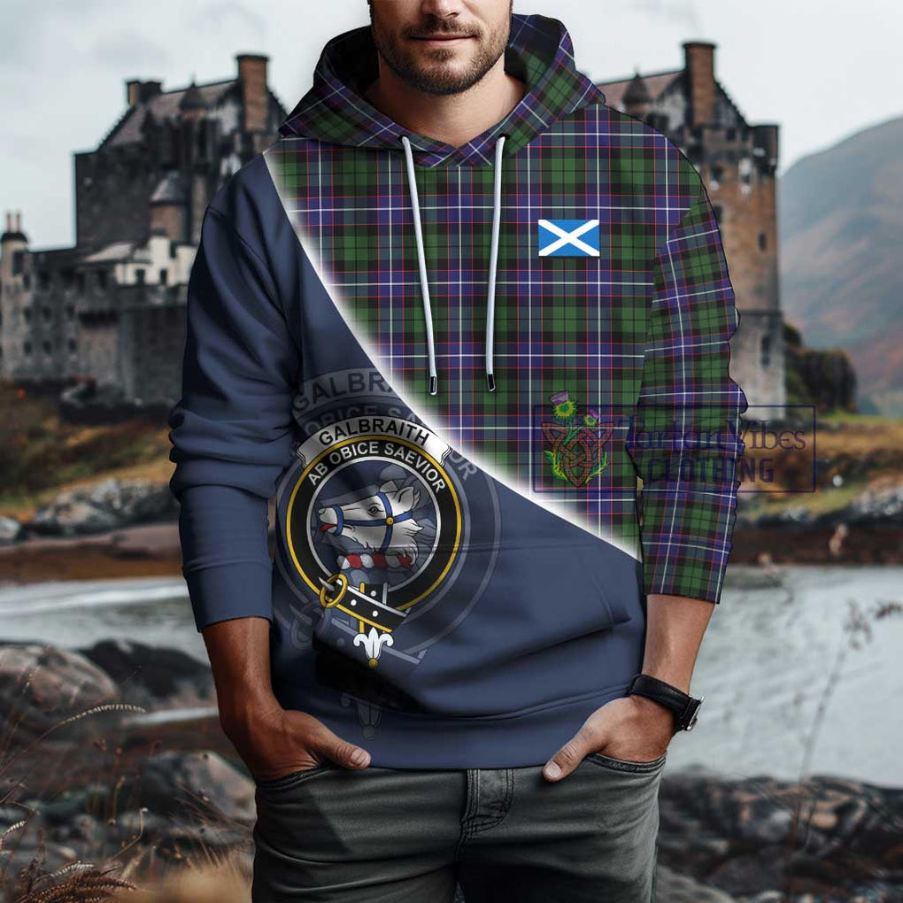 Galbraith Modern Tartan Hoodie with Personalised National Flag and Family Crest Half Style - Tartanvibesclothing Shop