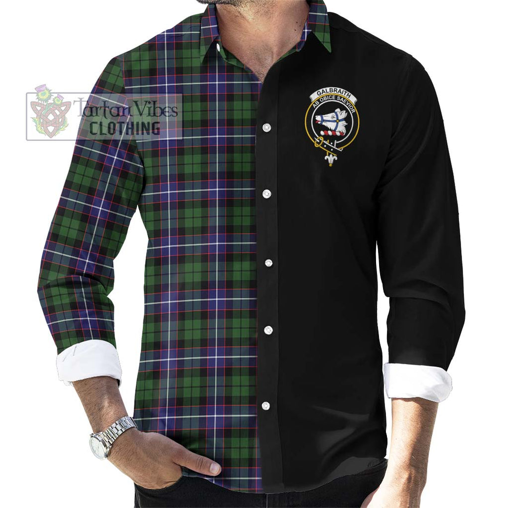 Galbraith Modern Tartan Long Sleeve Button Shirt with Family Crest and Half Of Me Style - Tartanvibesclothing Shop