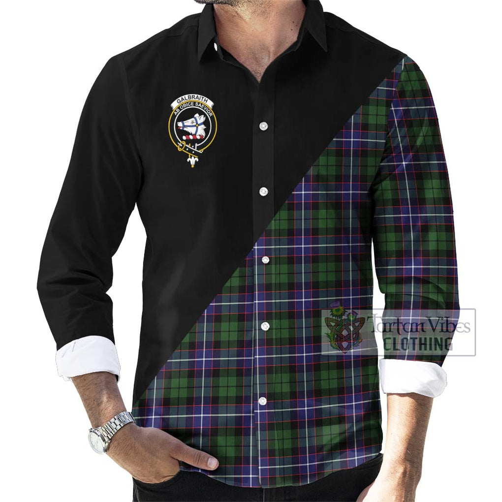 Galbraith Modern Tartan Long Sleeve Button Shirt with Family Crest and Military Logo Style - Tartanvibesclothing Shop