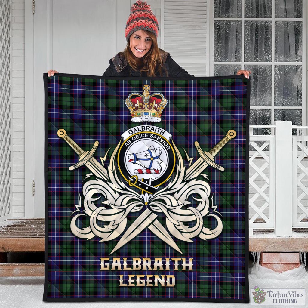 Tartan Vibes Clothing Galbraith Modern Tartan Quilt with Clan Crest and the Golden Sword of Courageous Legacy