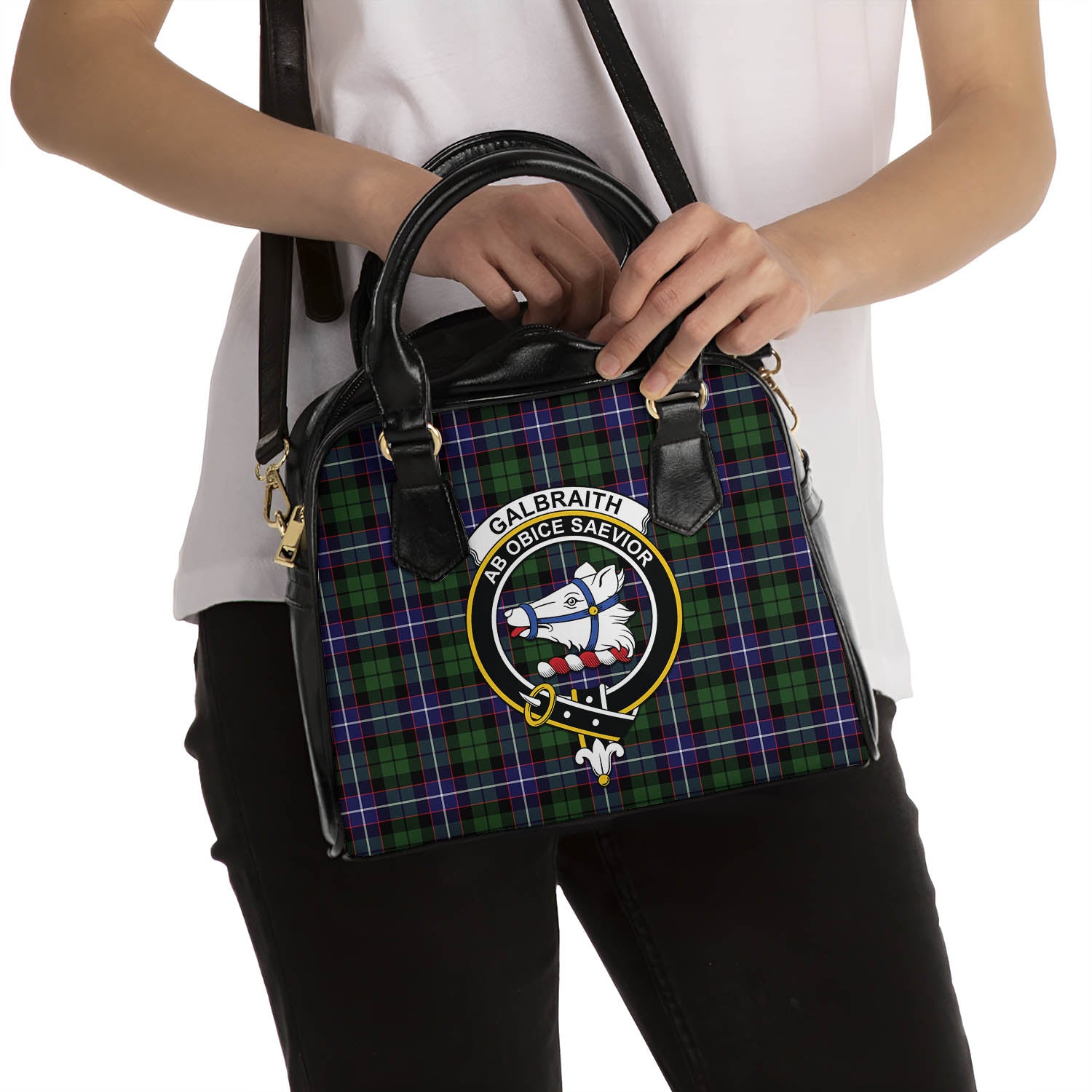 Galbraith Modern Tartan Shoulder Handbags with Family Crest - Tartanvibesclothing