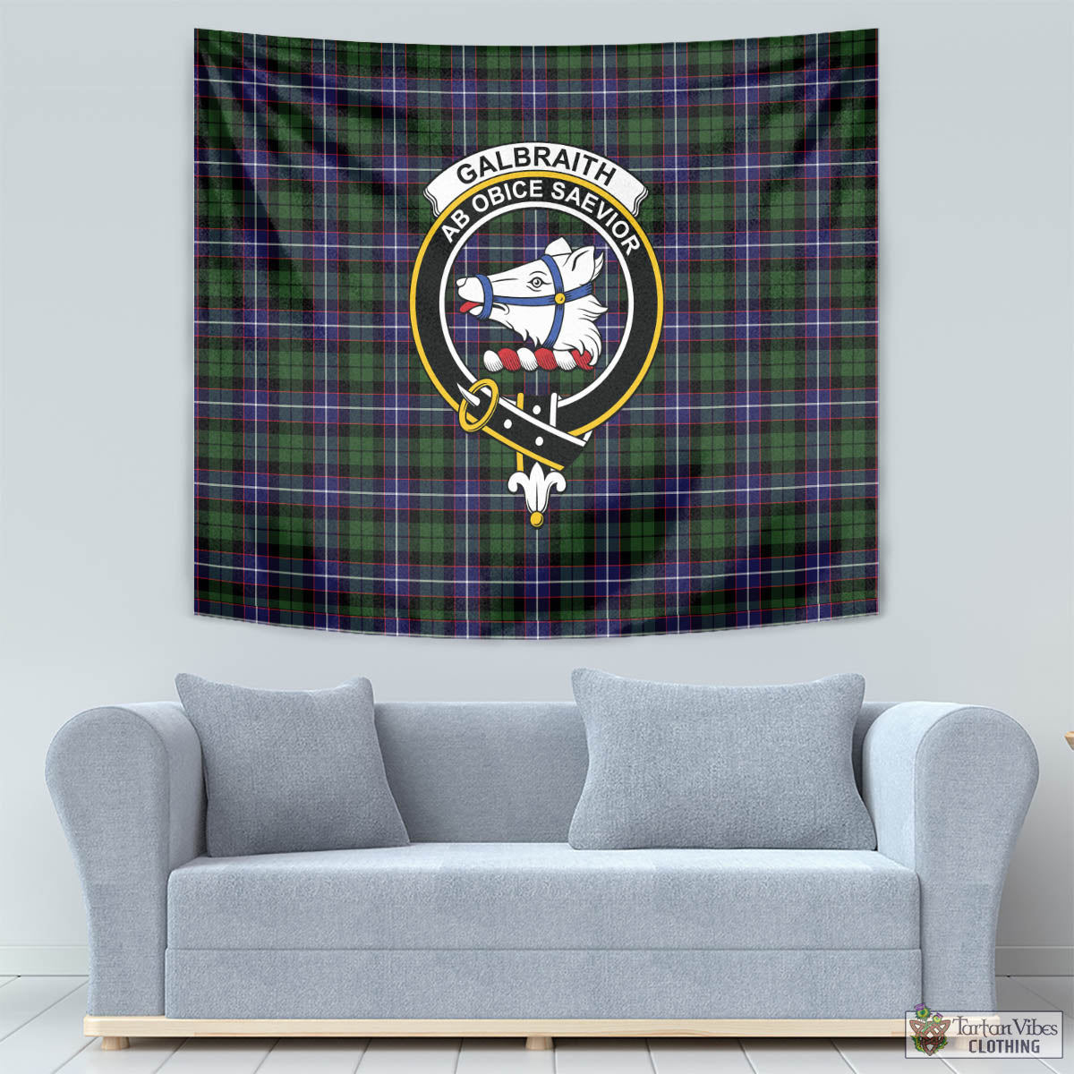 Tartan Vibes Clothing Galbraith Modern Tartan Tapestry Wall Hanging and Home Decor for Room with Family Crest