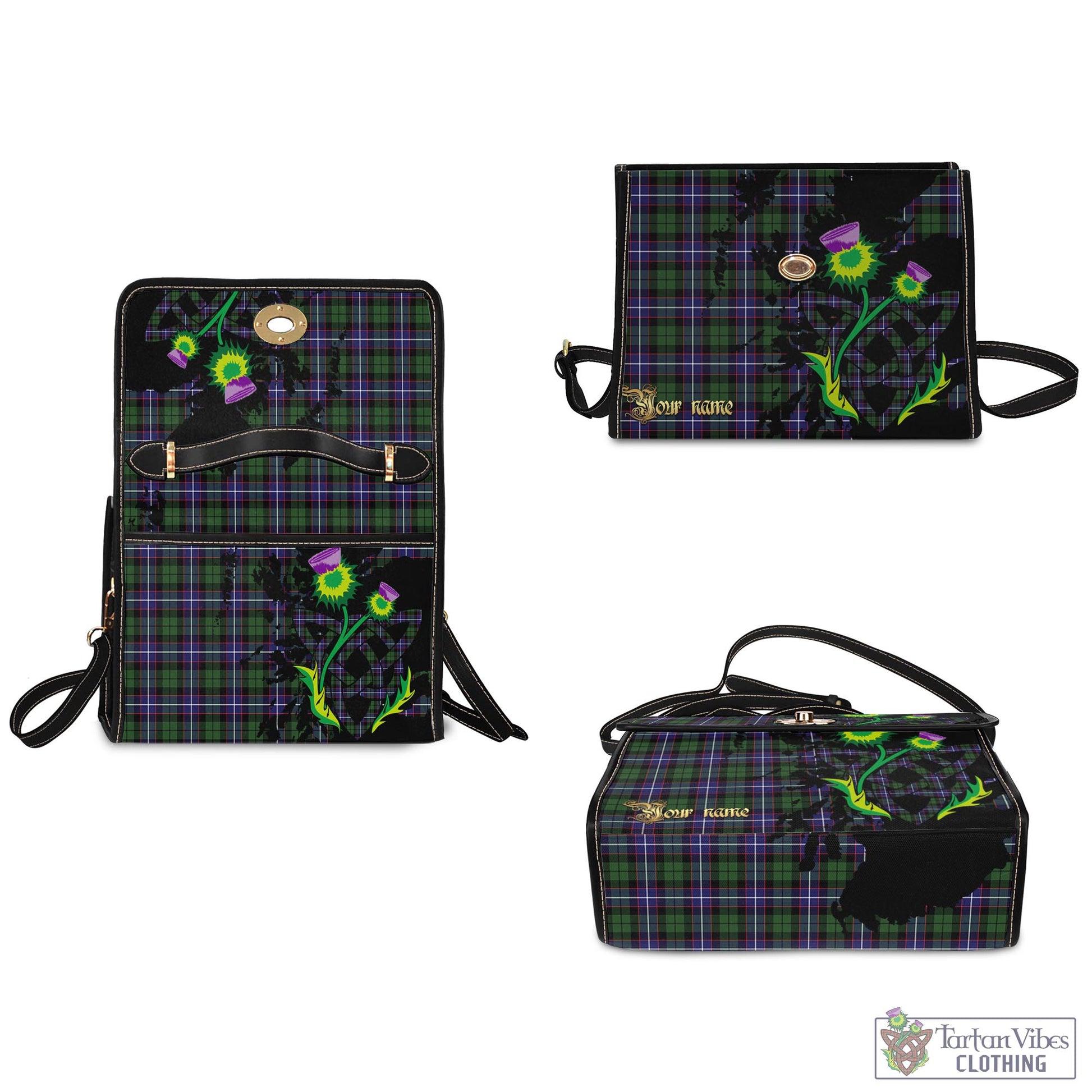 Tartan Vibes Clothing Galbraith Modern Tartan Waterproof Canvas Bag with Scotland Map and Thistle Celtic Accents