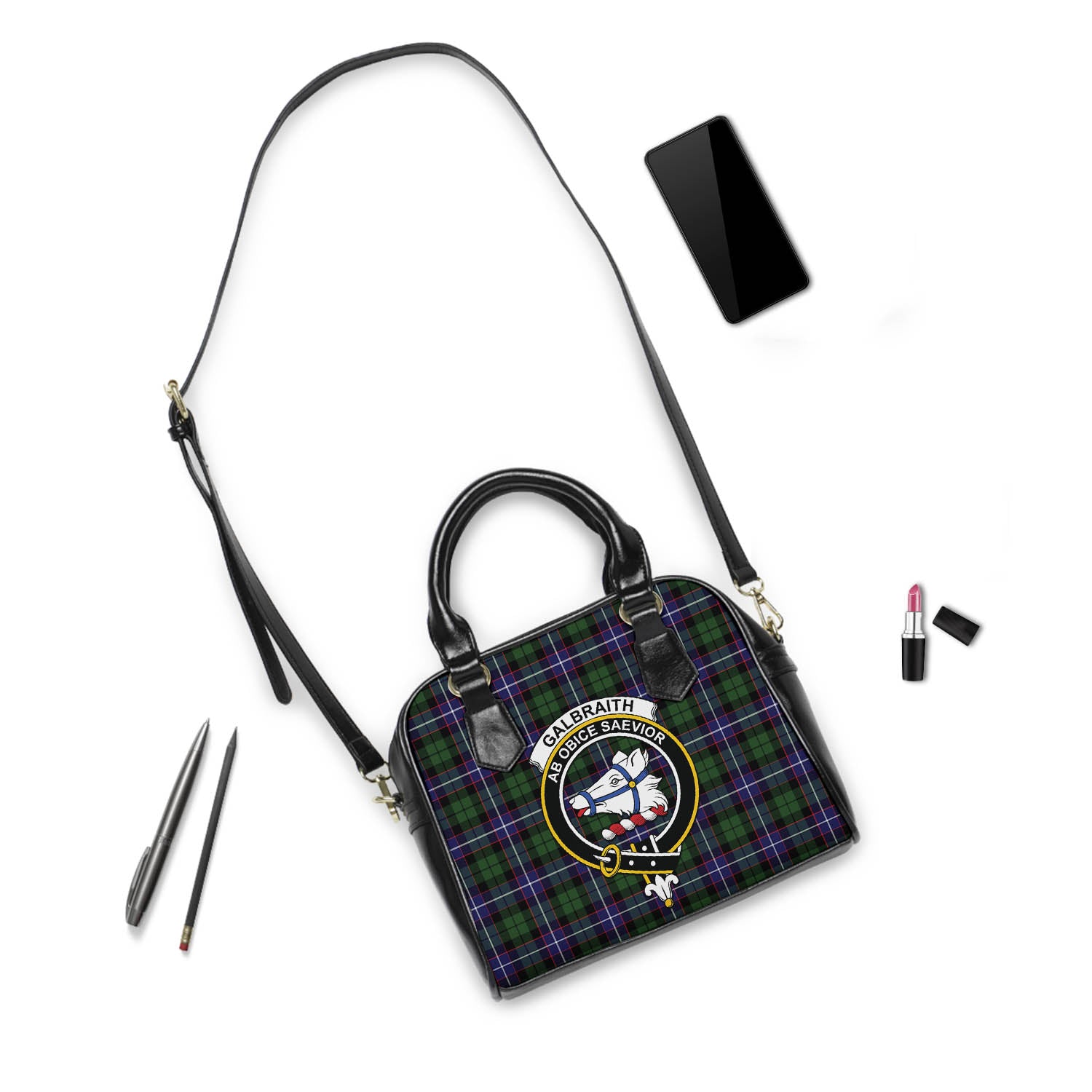 Galbraith Modern Tartan Shoulder Handbags with Family Crest - Tartanvibesclothing