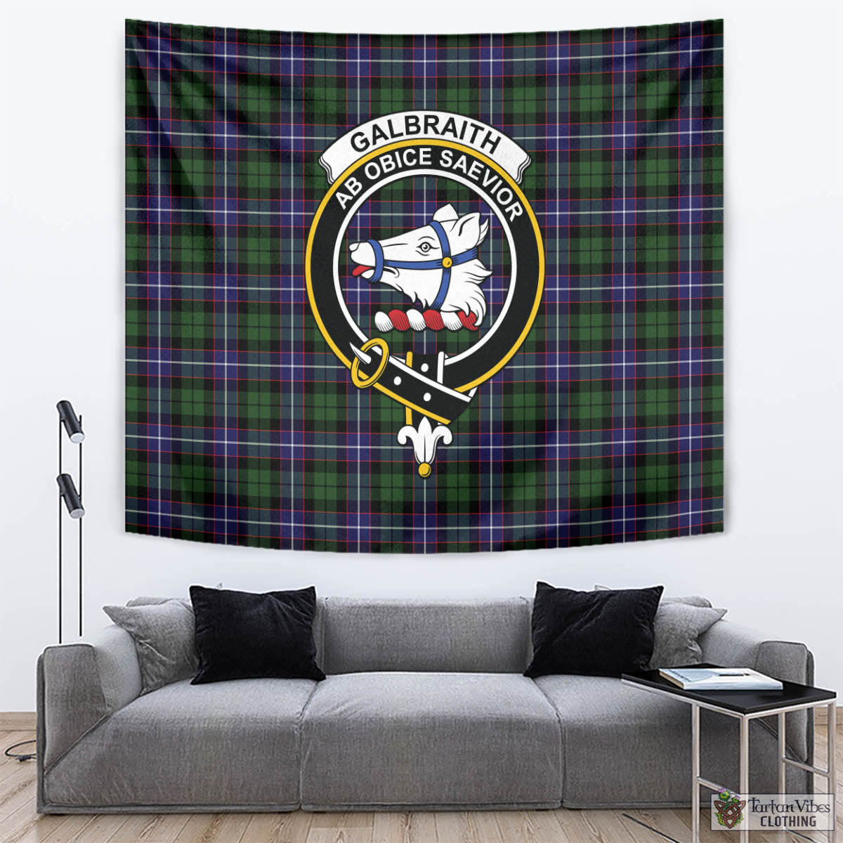 Tartan Vibes Clothing Galbraith Modern Tartan Tapestry Wall Hanging and Home Decor for Room with Family Crest