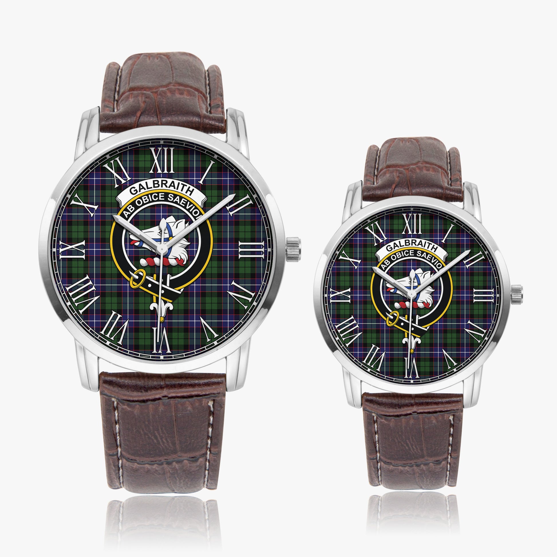 Galbraith Modern Tartan Family Crest Leather Strap Quartz Watch - Tartanvibesclothing