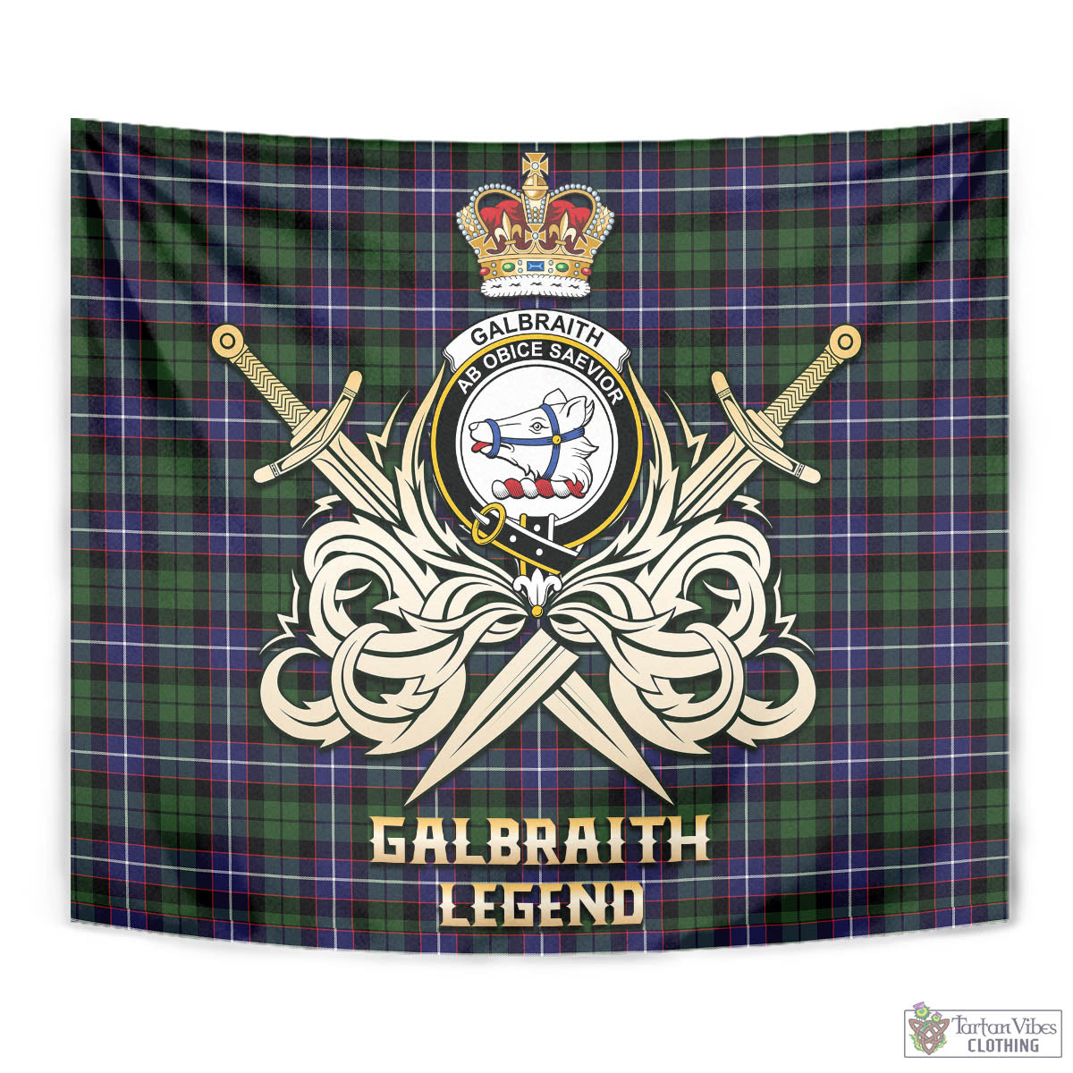 Tartan Vibes Clothing Galbraith Modern Tartan Tapestry with Clan Crest and the Golden Sword of Courageous Legacy