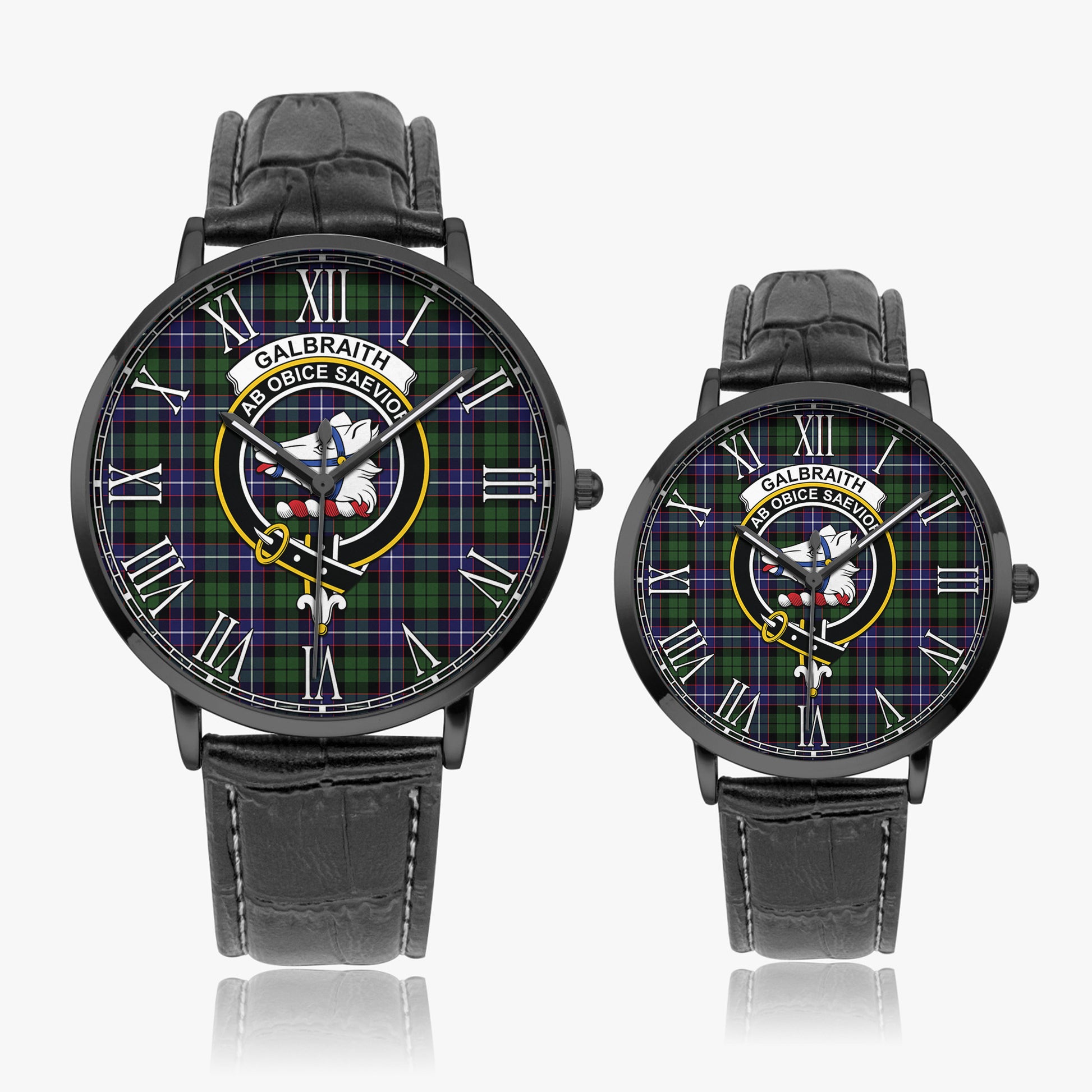 Galbraith Modern Tartan Family Crest Leather Strap Quartz Watch - Tartanvibesclothing