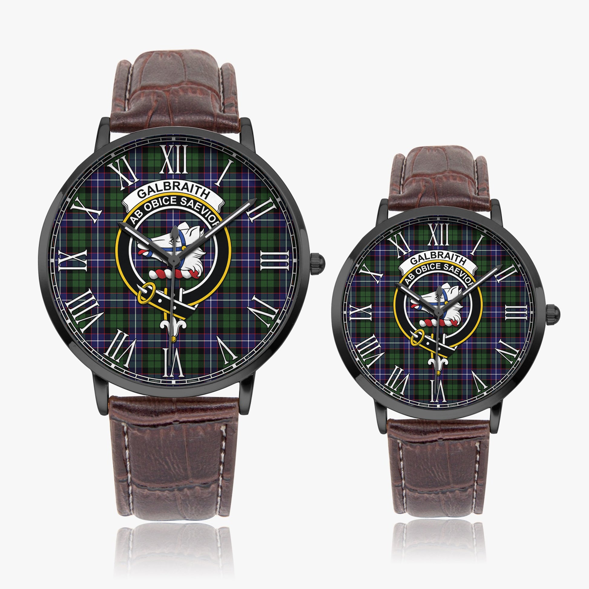 Galbraith Modern Tartan Family Crest Leather Strap Quartz Watch - Tartanvibesclothing