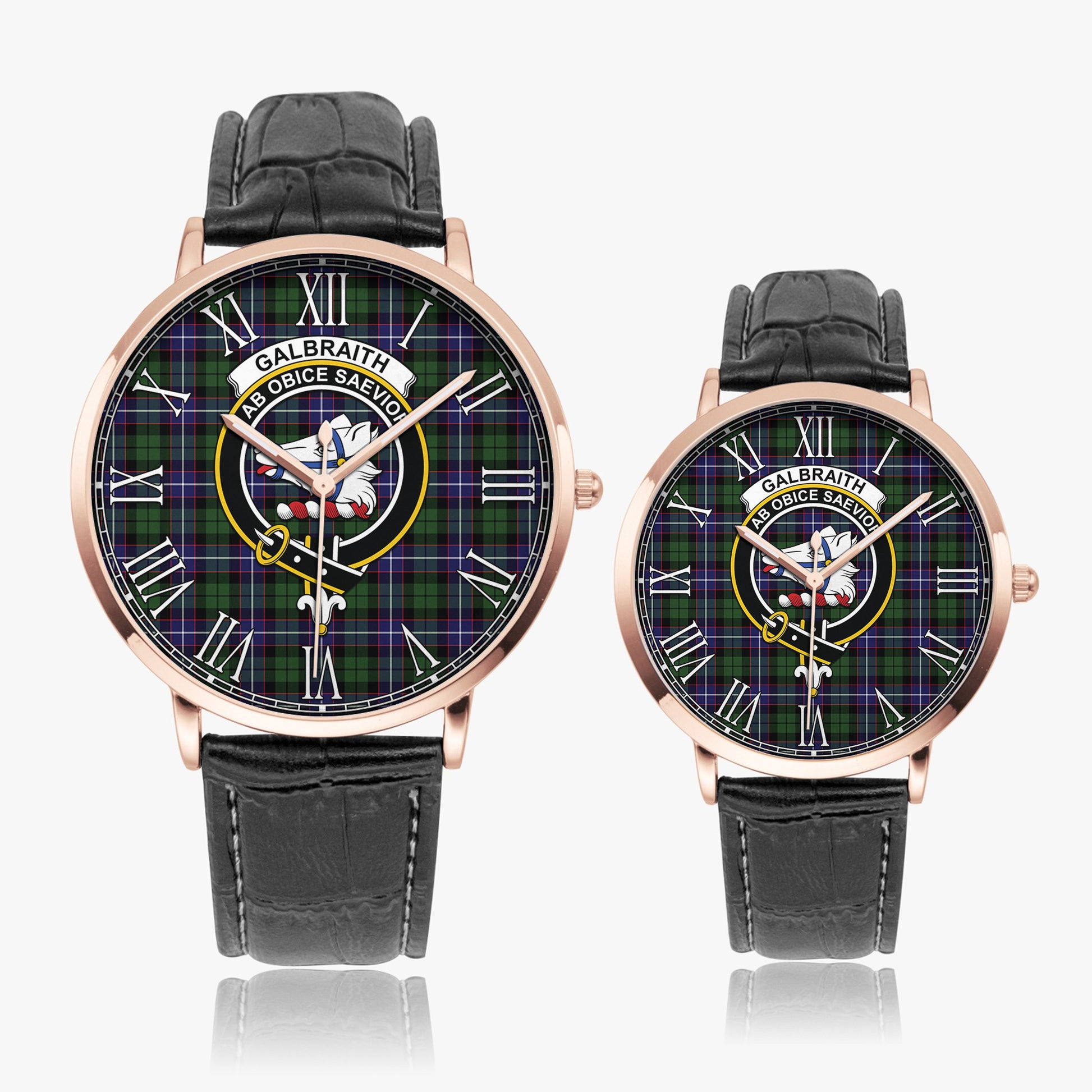 Galbraith Modern Tartan Family Crest Leather Strap Quartz Watch - Tartanvibesclothing