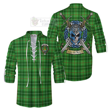 Galloway Tartan Ghillie Kilt Shirt with Family Crest Celtic Skull Style