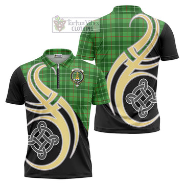 Galloway Tartan Zipper Polo Shirt with Family Crest and Celtic Symbol Style