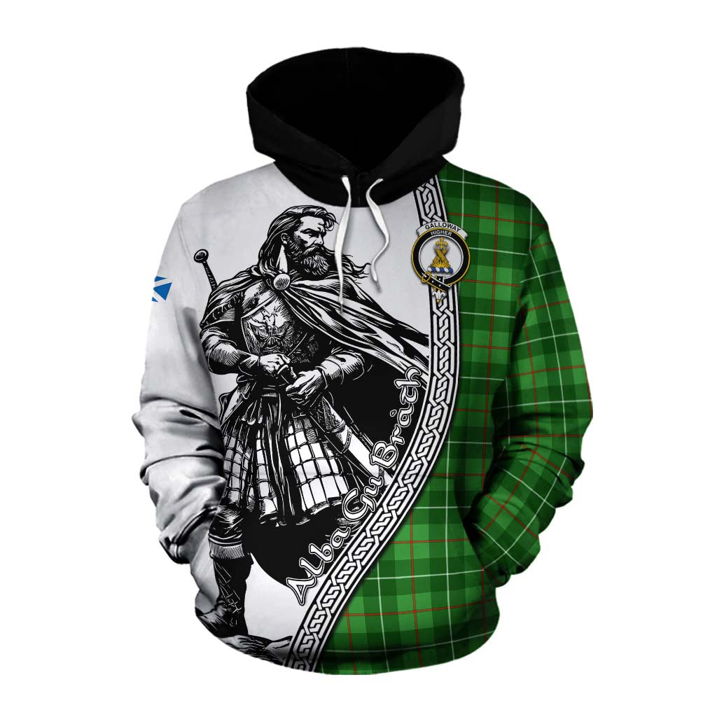 Tartan Vibes Clothing Galloway Tartan Clan Crest Cotton Hoodie with Highlander Warrior Celtic Style