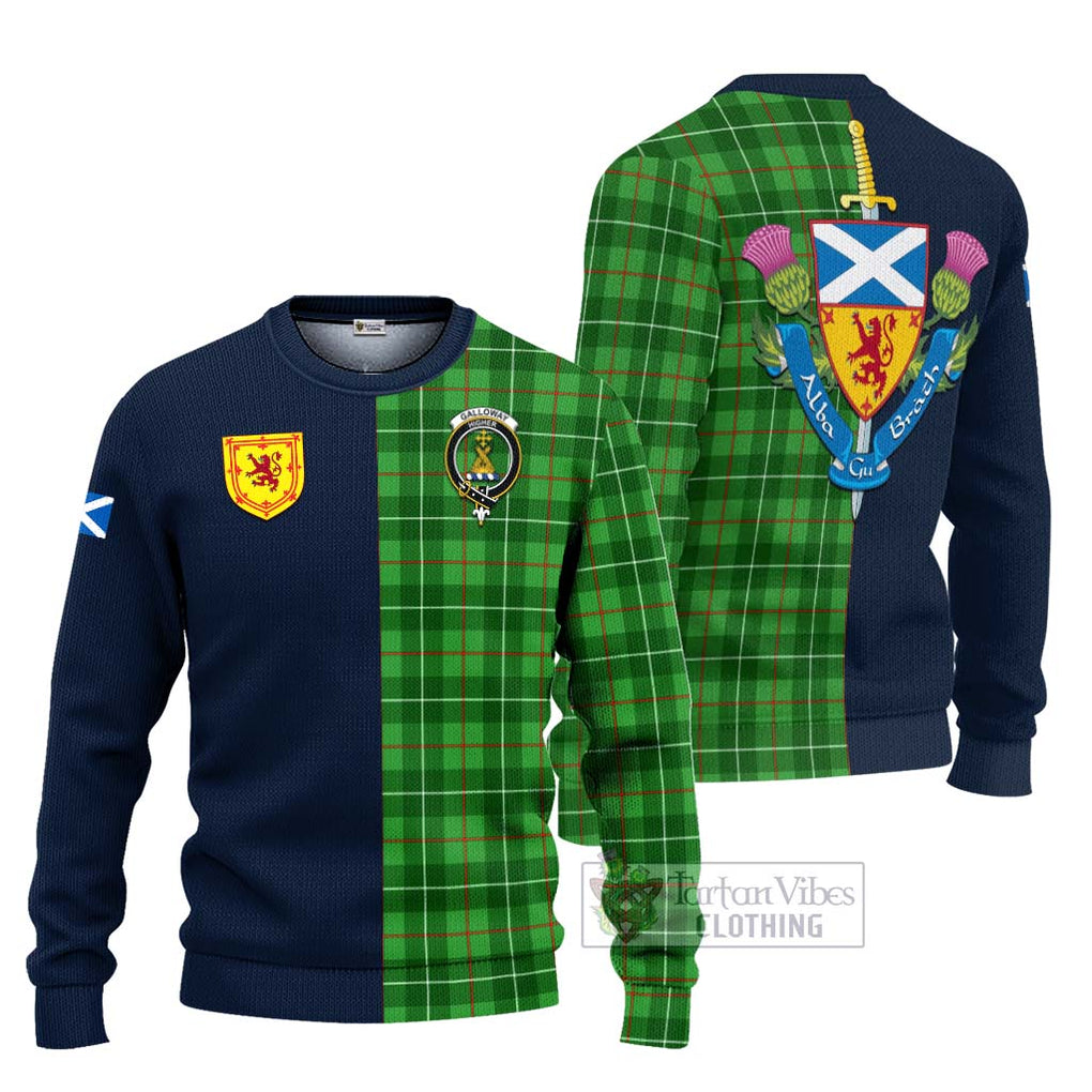 Tartan Vibes Clothing Galloway Tartan Knitted Sweater with Scottish Lion Royal Arm Half Style