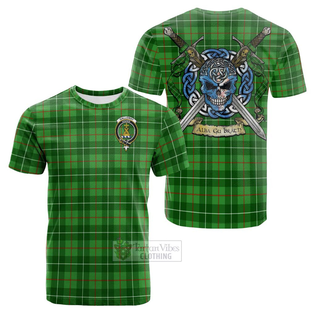 Tartan Vibes Clothing Galloway Tartan Cotton T-shirt with Family Crest Celtic Skull Style