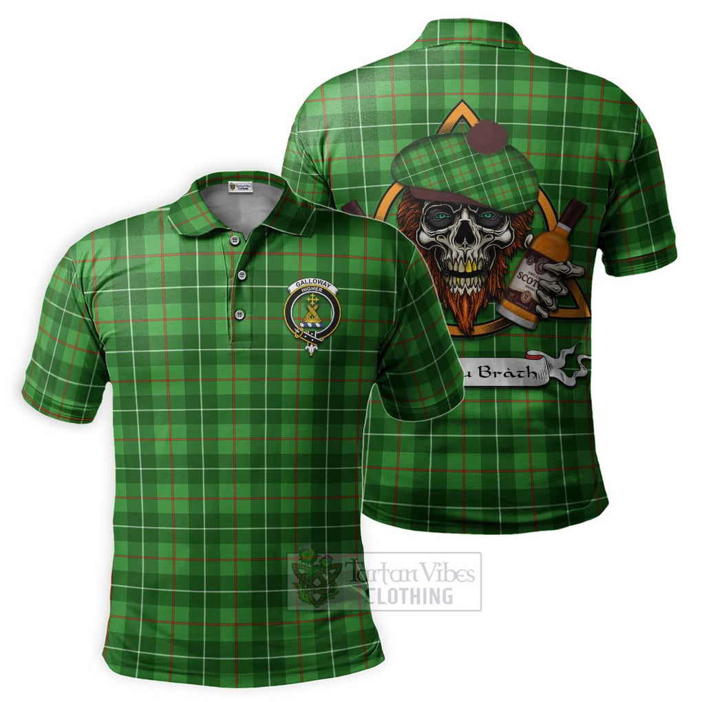 Tartan Vibes Clothing Galloway Tartan Polo Shirt with Family Crest and Bearded Skull Holding Bottles of Whiskey