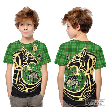 Galloway Tartan Kid T-Shirt with Family Crest Celtic Wolf Style