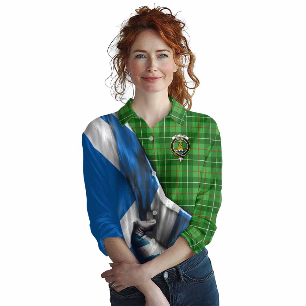 Tartan Vibes Clothing Galloway Tartan Women's Casual Shirt with Family Crest Scotland Patriotic Style